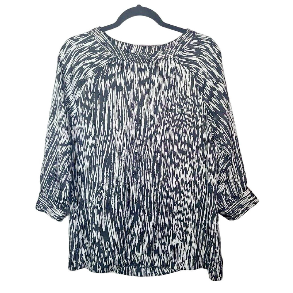 Chico's Black White Tiffany Brushed Striped 3/4 Sleeve Top Womans Size 1 Medium